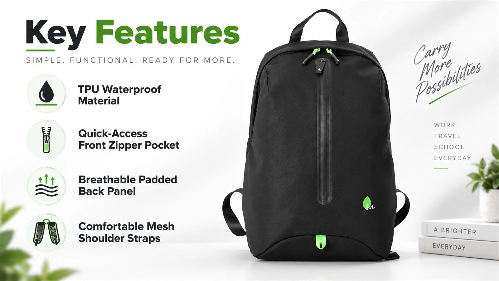 Unisex leisure waterproof backpack with TPU material, front zipper pocket, breathable back panel and padded shoulder straps Unisex leisure waterproof backpack with TPU material, front zipper pocket, breathable back panel and padded shoulder straps